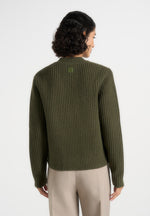 Alix - Unisex Crewneck Ribbed Knit Cardigan - Olive