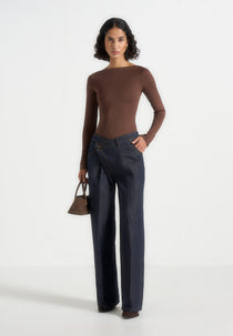 Astrid - Wrapover Wide Leg Denim Jeans - Indigo