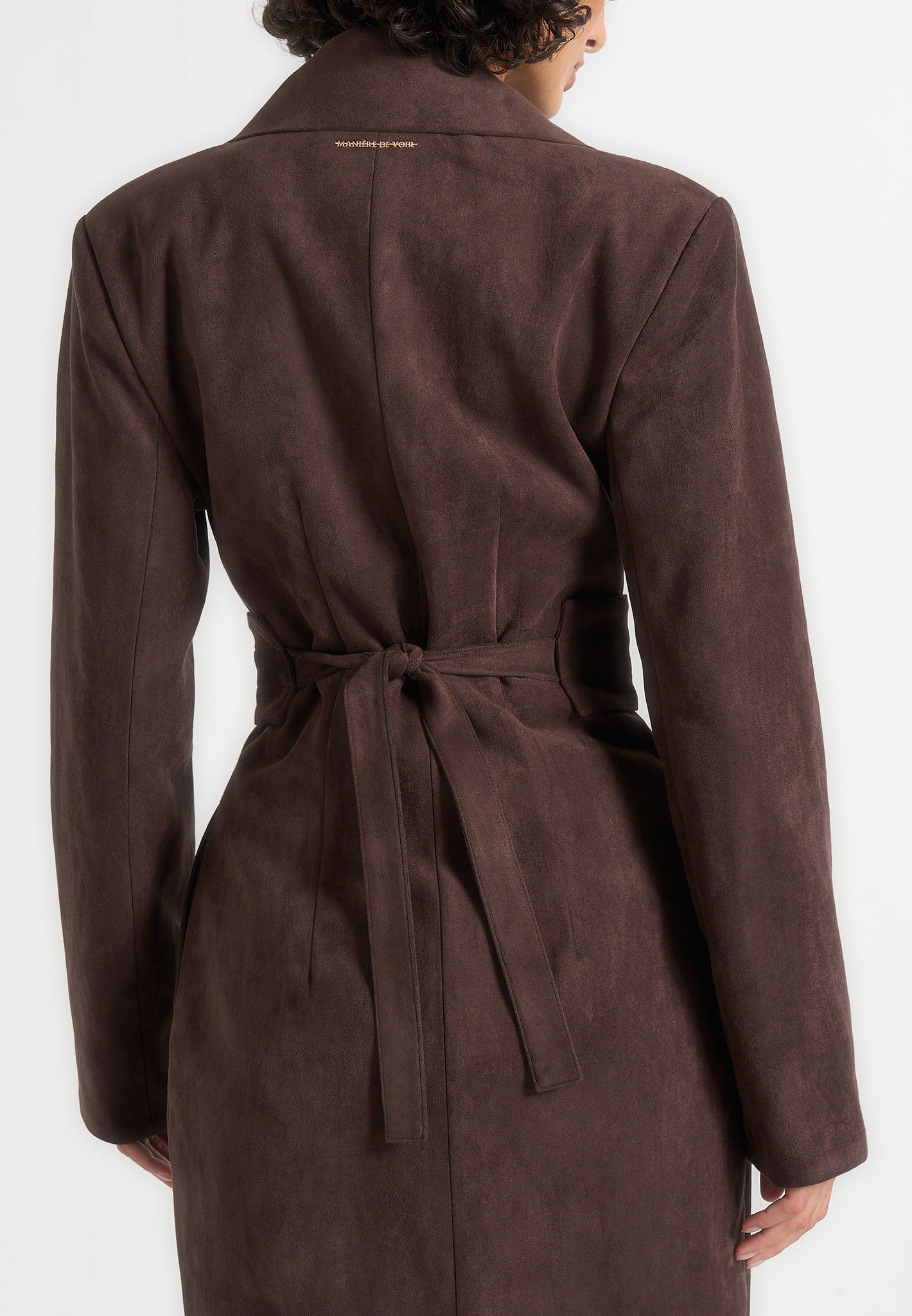 Esma - Suede Asymmetric Coat with Cinch Belt - Brown
