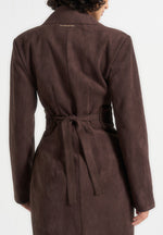 Esma - Suede Asymmetric Coat with Cinch Belt - Brown