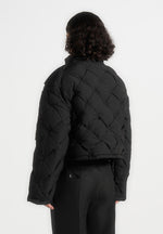 Woven Interlock Puffer Jacket - Black