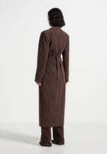 Esma - Suede Asymmetric Coat with Cinch Belt - Brown