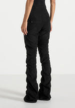 Caroline - Tacked Suede Flared Trousers - Black