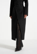 Esma - Suede Asymmetric Coat with Cinch Belt - Black