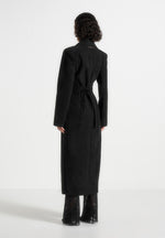 Esma - Suede Asymmetric Coat with Cinch Belt - Black