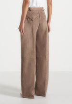 Solène - Suede Wide Leg Pleated Trousers - Taupe