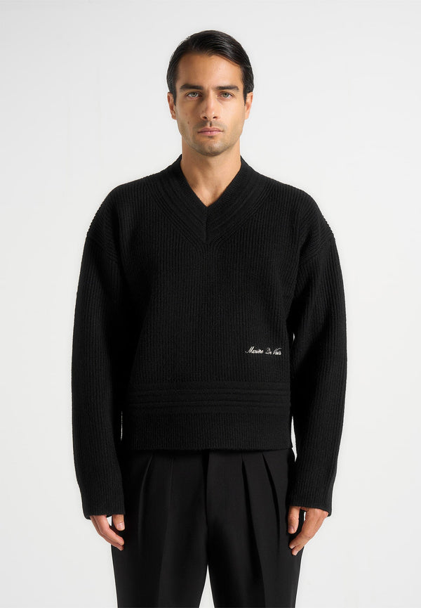Remi - V-Neck Signature Knit Sweater - Black