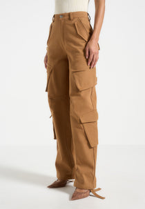 Anne - High Waisted Cargo Pants - Tan