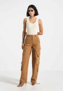 Anne - High Waisted Cargo Pants - Tan