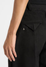 Solene - Suede Wide Leg Pleated Trousers - Black