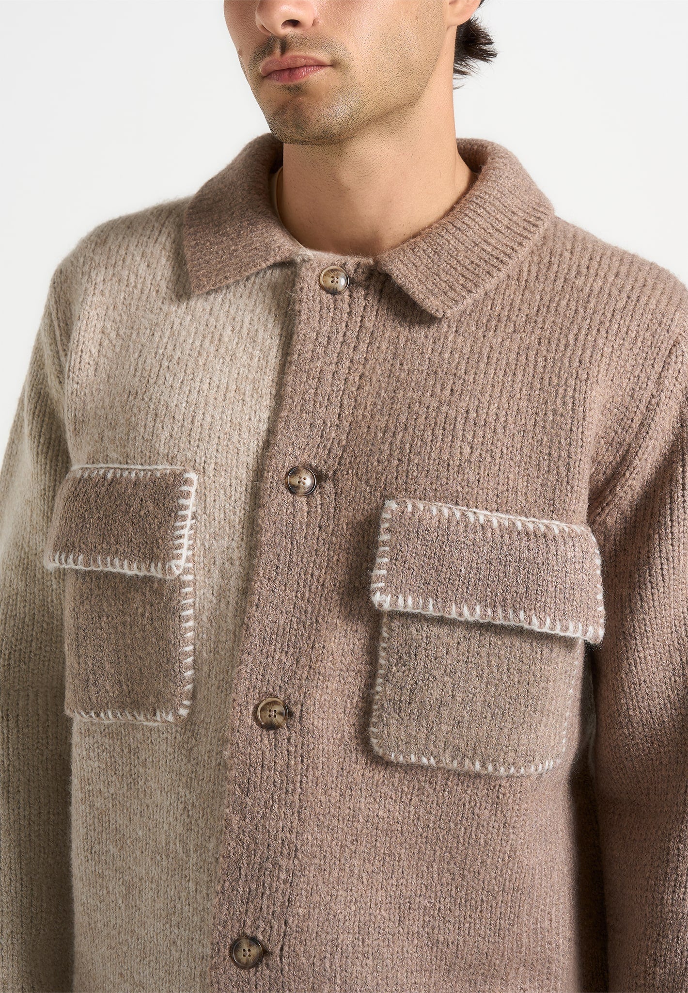 Jean - Mohair-Blend Colour Block Cardigan - Beige/Taupe