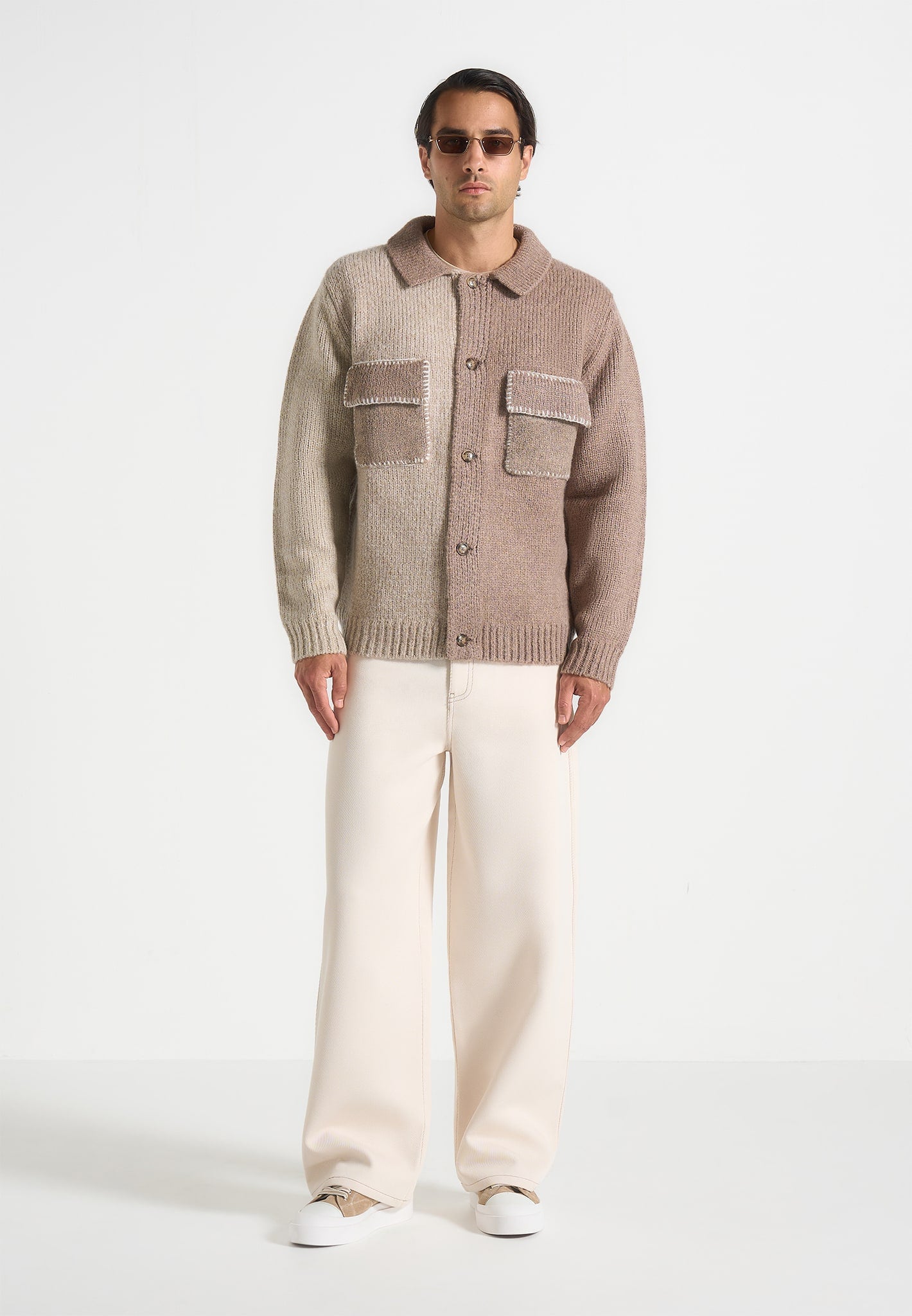 Jean - Mohair-Blend Colour Block Cardigan - Beige/Taupe 