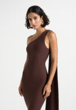 Laya - Asymmetric Knit Midaxi Dress With Scarf - Brown