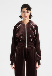 Eiffel Velour Zip Through Hoodie - Brown