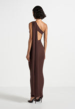 Laya - Asymmetric Knit Midaxi Dress With Scarf - Brown