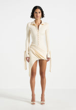 Diane - Draped Asymmetric Mini Dress - Buttercream