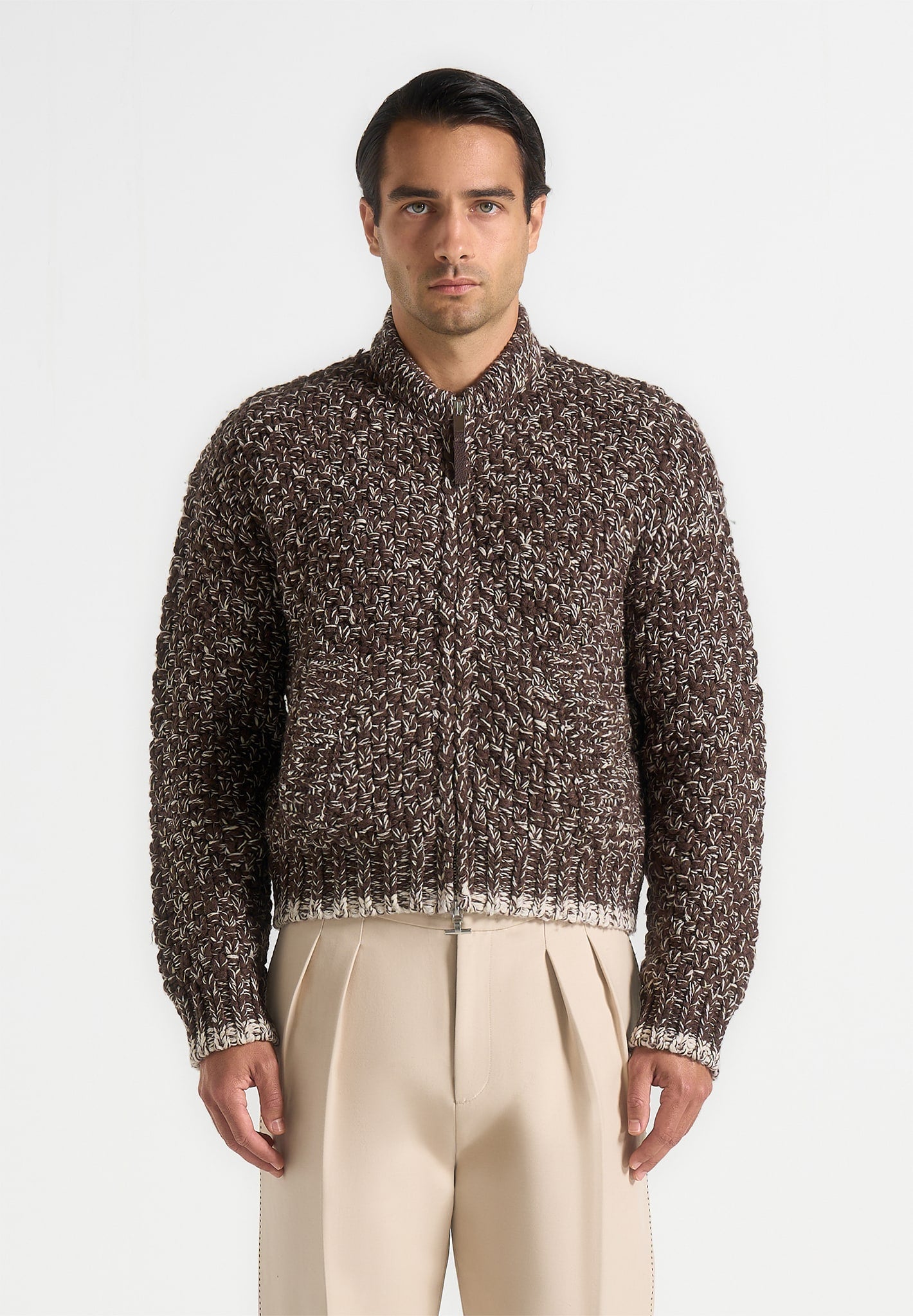 darel-speckled-knit-bomber-jacket-brown 