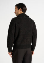 Jamie - Unisex Speckled Wool Zip Through Jacket - Black