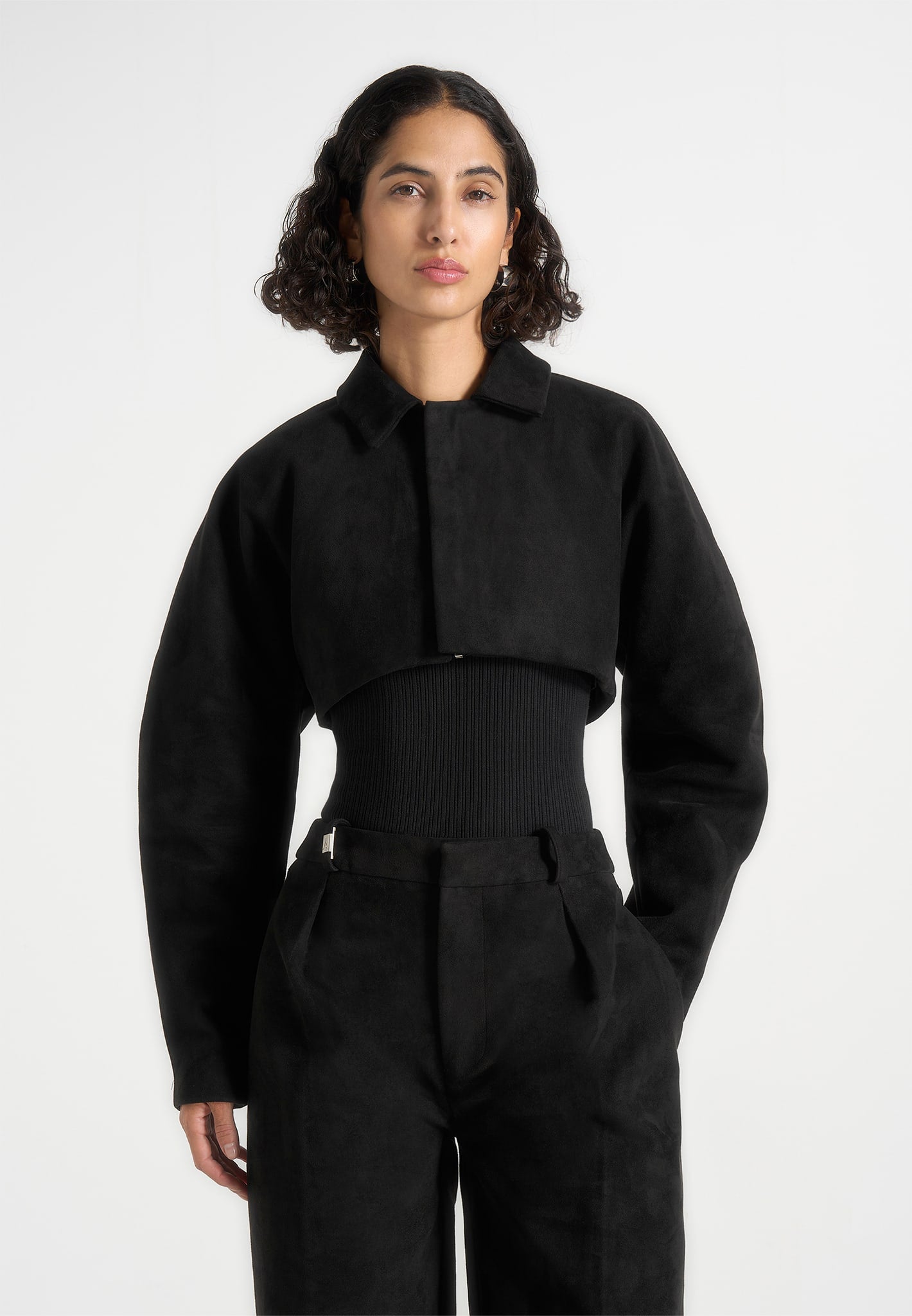 Elya - Suede Super Cropped Jacket - Black 