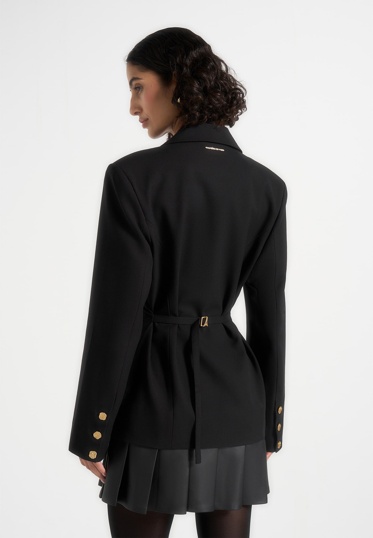 Nicole - Tailored Cinch Blazer Dress with Pleats - Black