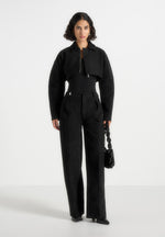 Elya - Suede Super Cropped Jacket - Black