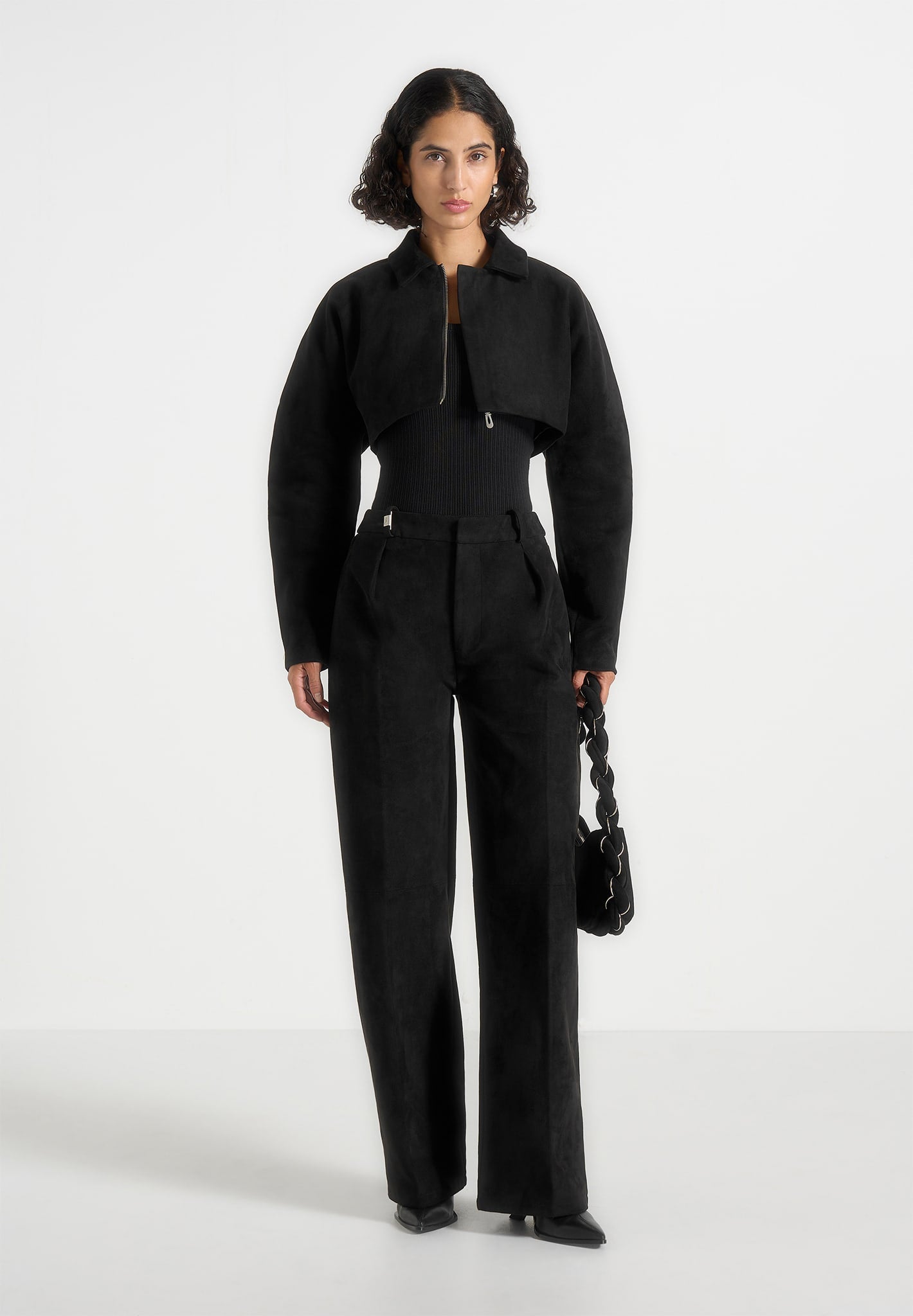 Elya - Suede Super Cropped Jacket - Black 