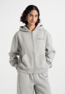 Zia - Unisex Signature Relaxed Fit Zip Hoodie - Marl Grey