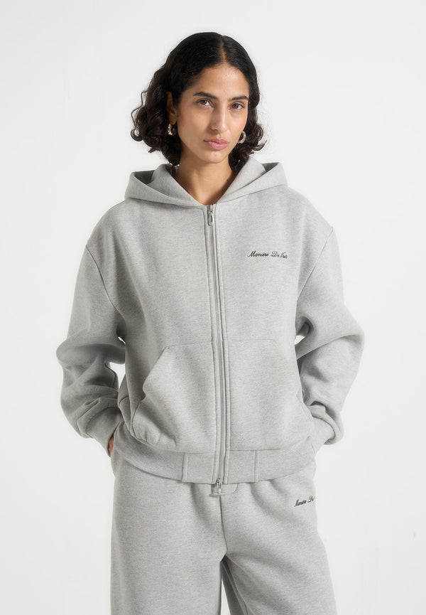 Zia - Unisex Signature Relaxed Fit Zip Hoodie - Marl Grey
