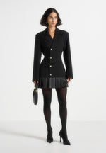 Nicole - Tailored Cinch Blazer Dress with Pleats - Black