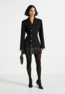 Nicole - Tailored Cinch Blazer Dress with Pleats - Black