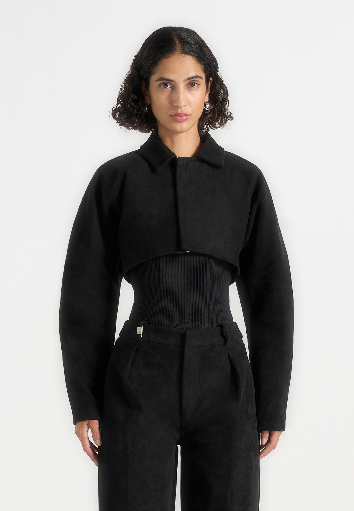 Elya - Suede Super Cropped Jacket - Black