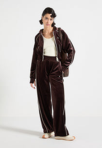 Eiffel Velour Straight Leg Joggers - Brown