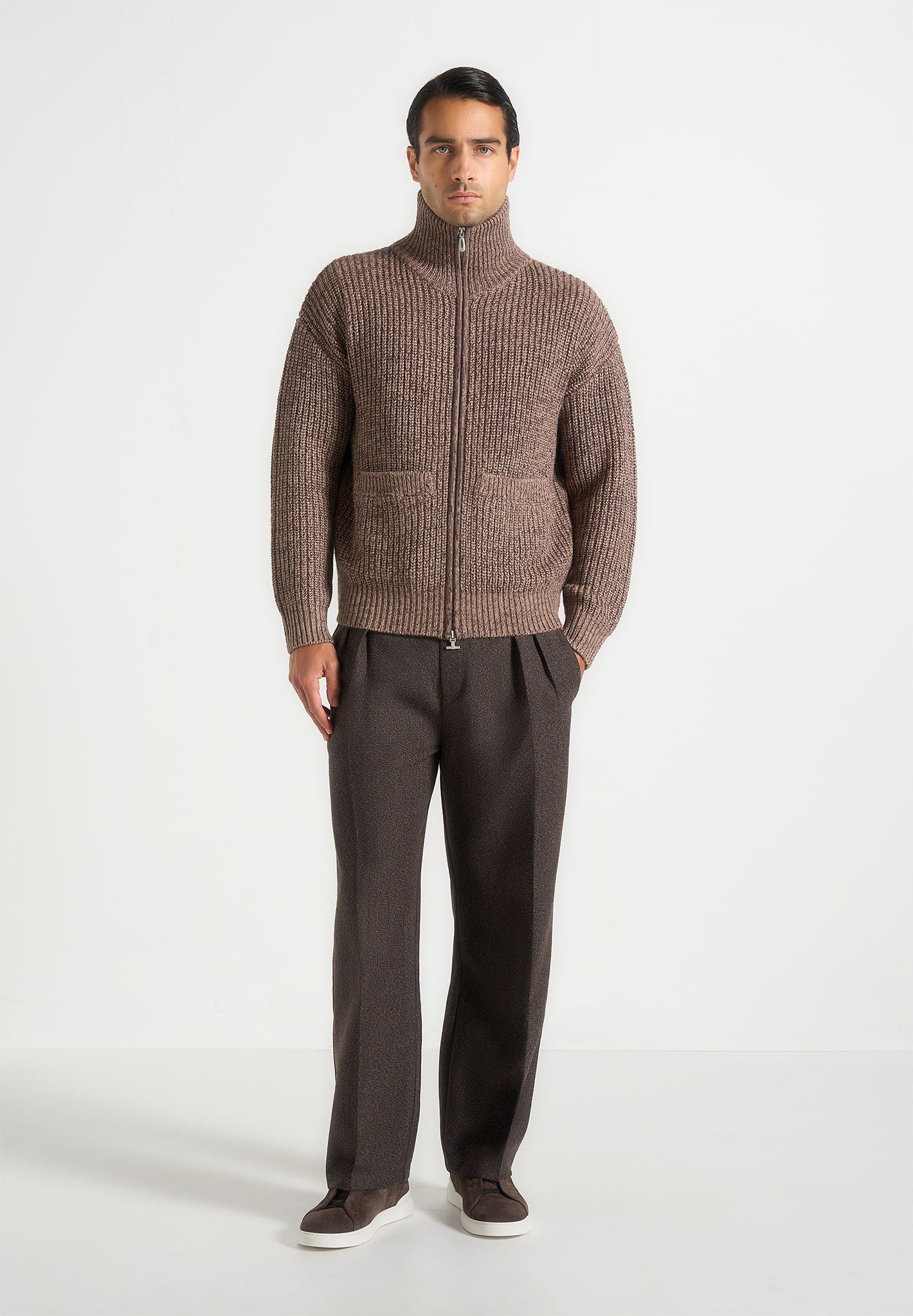 Jamie - Unisex Speckled Zip Through Jacket - Taupe