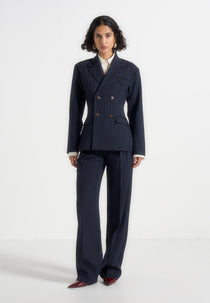 Julie - Pinstripe Twin Pleat Tailored Pants - Navy