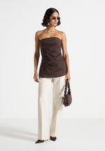 Laurena - Suede Tacked Longline Bandeau Top - Brown