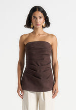 Laurena - Suede Tacked Longline Bandeau Top - Brown