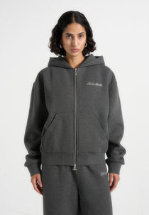 Zia - Unisex Signature Relaxed Fit Zip Hoodie - Charcoal Grey