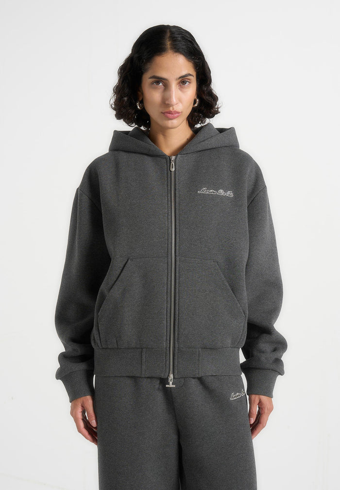 Zia - Unisex Signature Relaxed Fit Zip Hoodie - Charcoal Grey