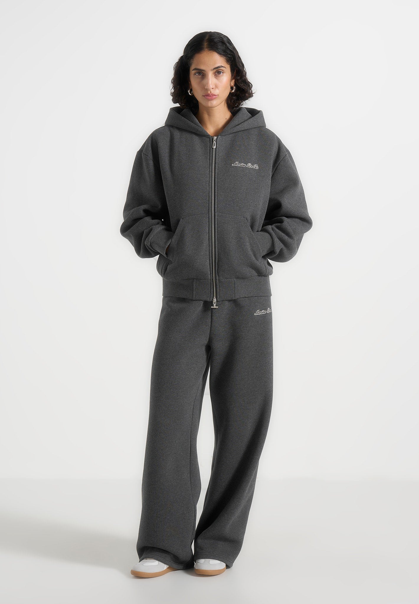 Zia - Unisex Signature Relaxed Fit Zip Hoodie - Charcoal Grey