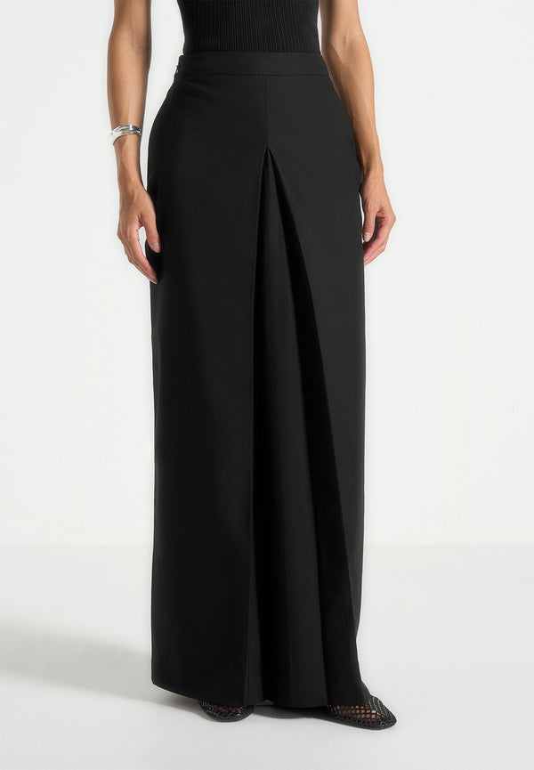 Regine - Tailored A-Line Maxi Skirt - Black