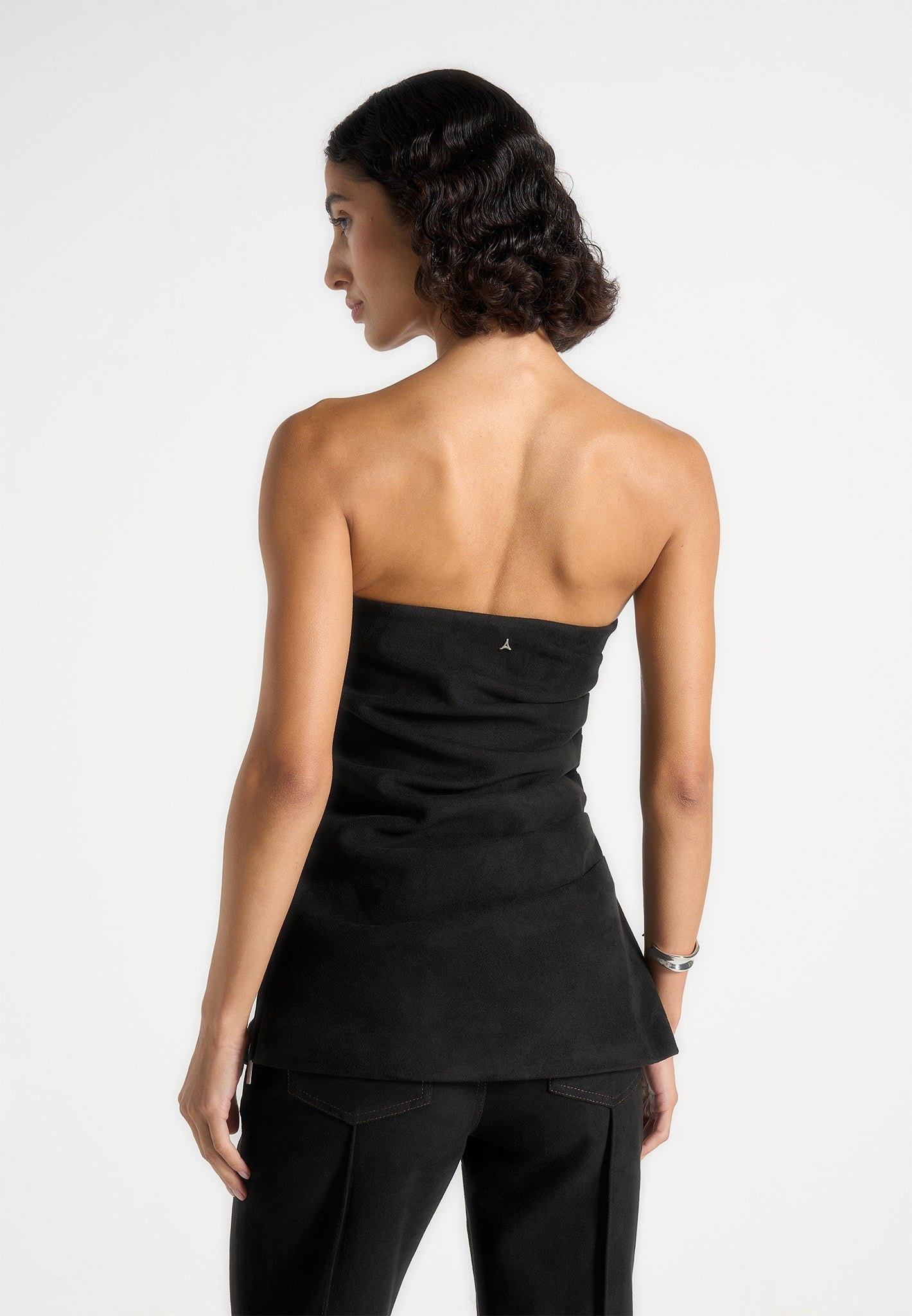 Laurena - Suede Tacked Longline bandeau Top - Black