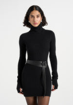 kalia-roll-neck-knitted-mini-dress-with-belt-black
