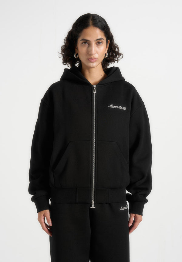 Zia - Unisex Signature Relaxed Fit Zip Hoodie - Black