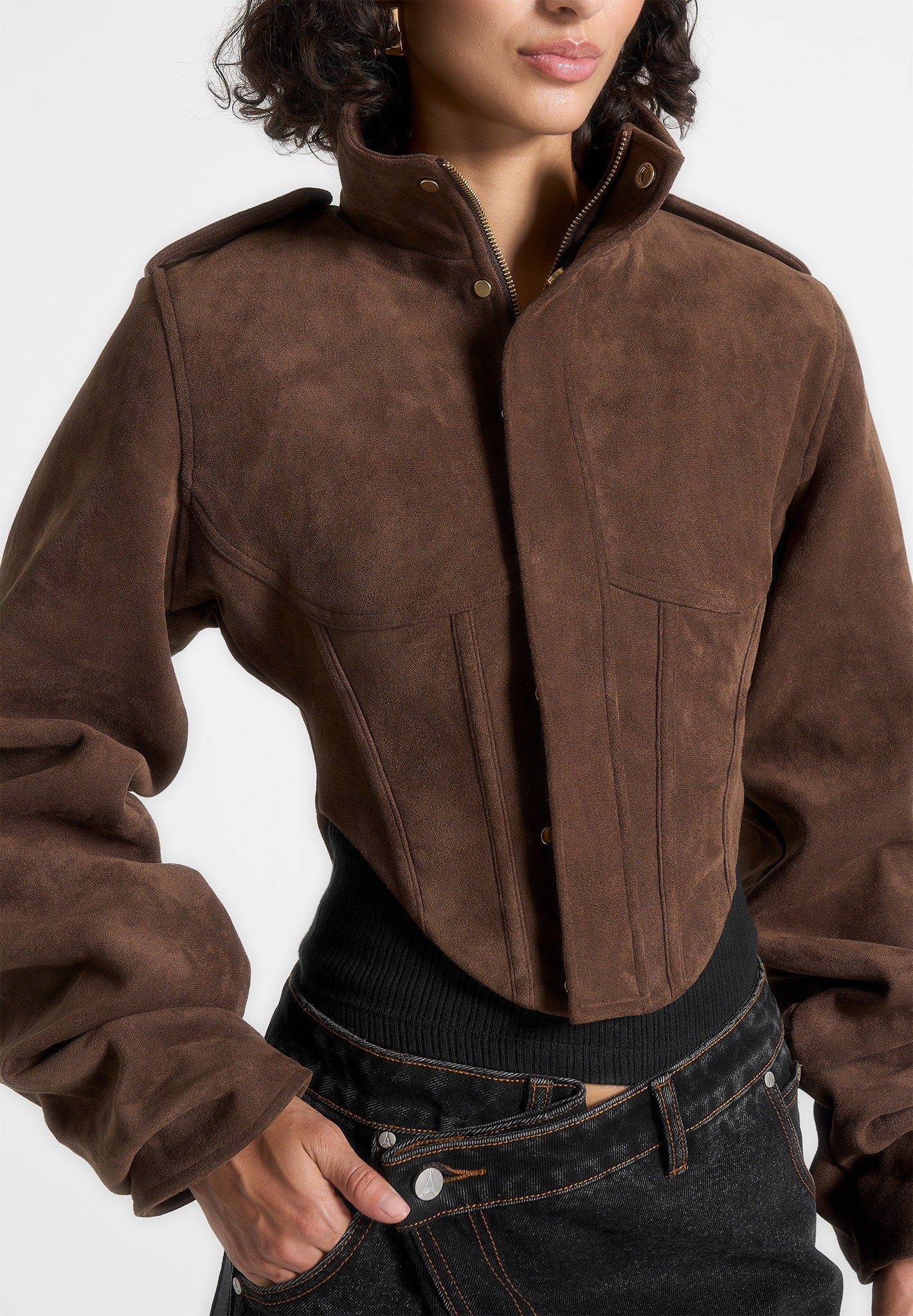 solange-suede-tacked-sleeve-corset-jacket-brown 