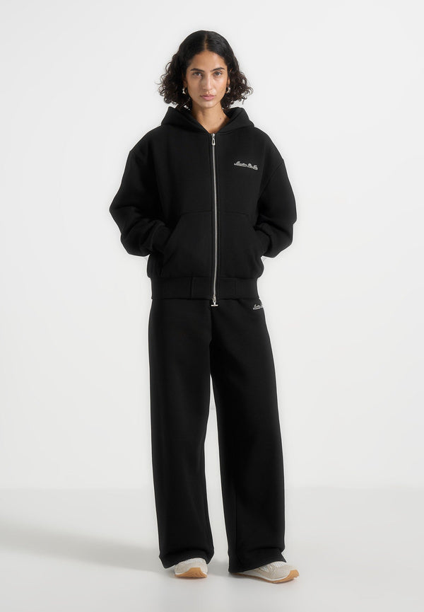 JS002 - Unisex Signature Relaxed Fit Zip Hoodie - Black