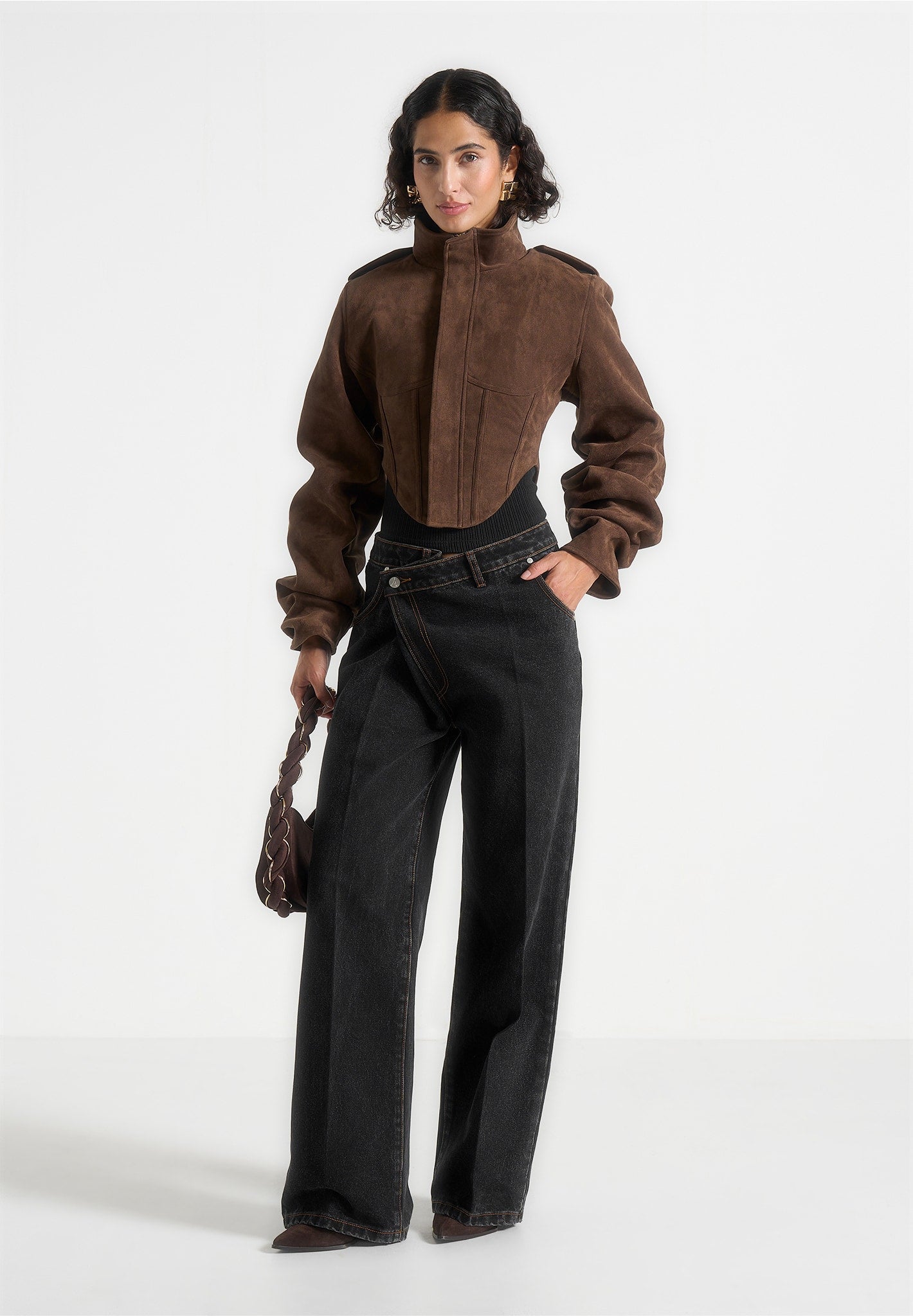 solange-suede-tacked-sleeve-corset-jacket-brown 
