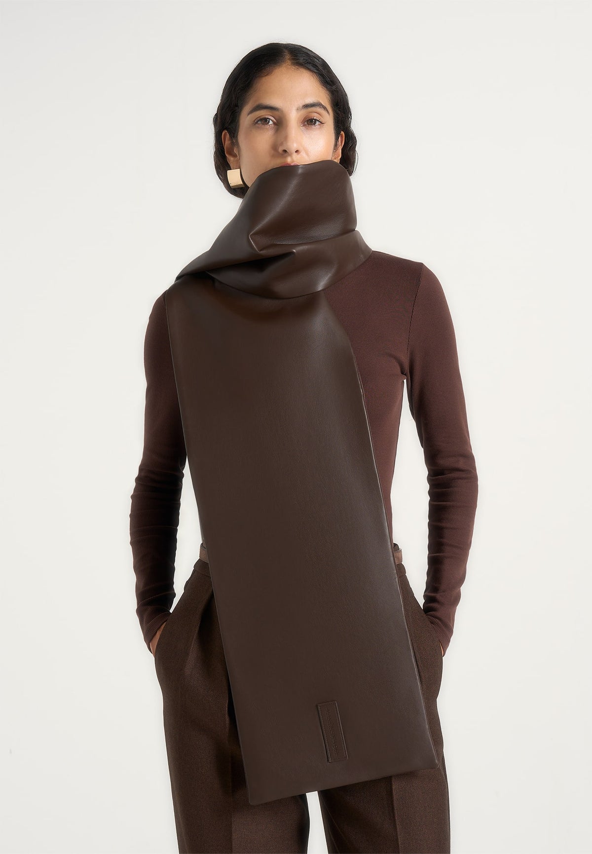 Melia - Reversible Vegan Leather & Suede Scarf - Brown