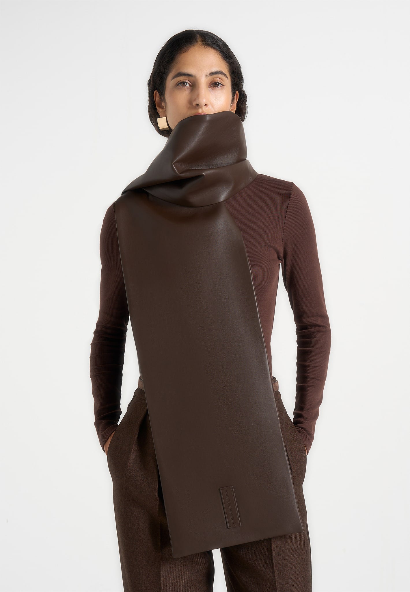 melia-reversible-leather-suede-scarf-brown 