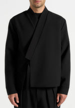 Robin - Textured Kimono Wrap Jacket - Black