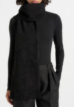 Melia - Reversible Leather & Suede Scarf - Black
